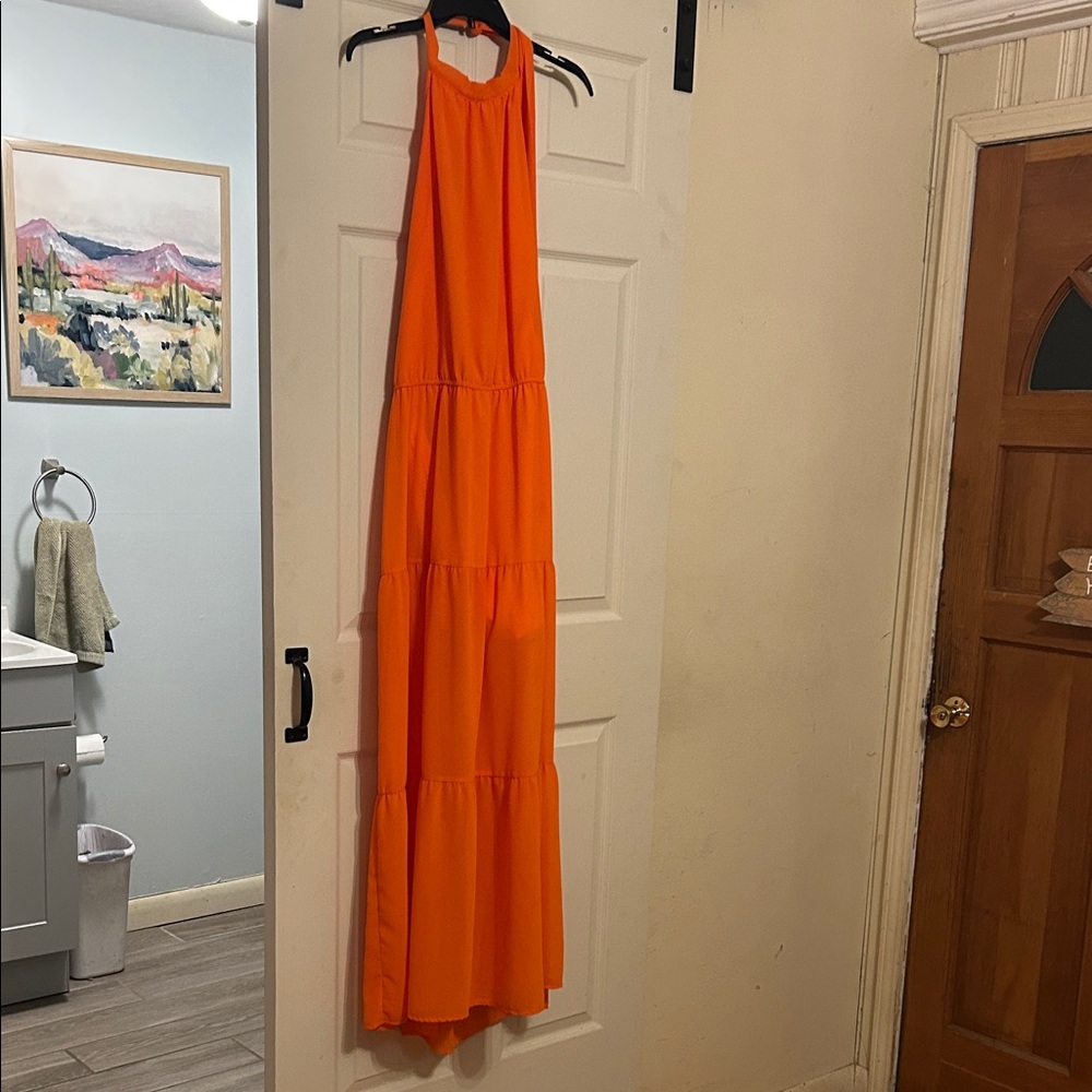 Vibrant Orange Tiered Maxi Dress